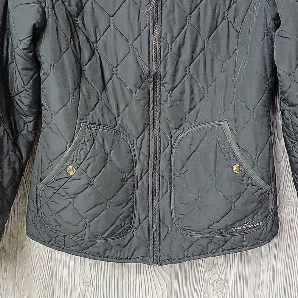 Eddie Bauer Green Quilted Full Zip Jacket Womens Size Small